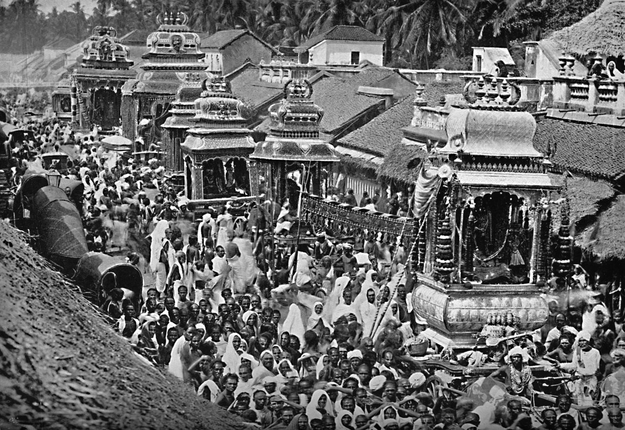 Hindujen uskonnollinen kulkue, Madras, 1902 tekijältä Wiele and Klein