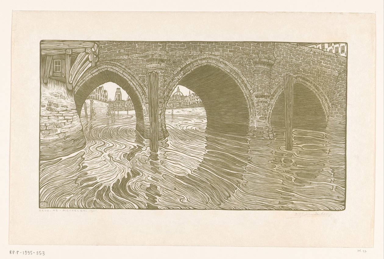 Bridge in Mechelen (alkuperäinen nimi) tekijältä Wijnand Otto Jan Nieuwenkamp (signed by artist)
