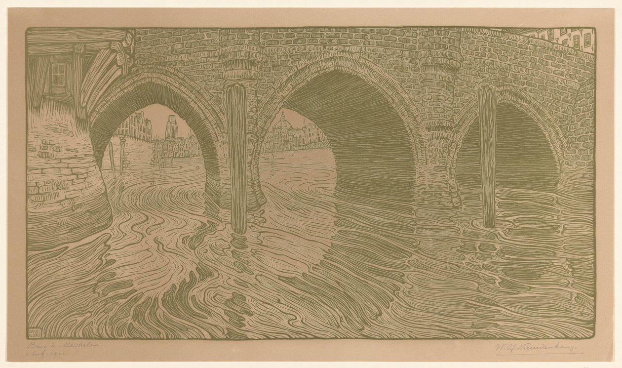 Bridge in Mechelen (alkuperäinen nimi) tekijältä Wijnand Otto Jan Nieuwenkamp (signed by artist)