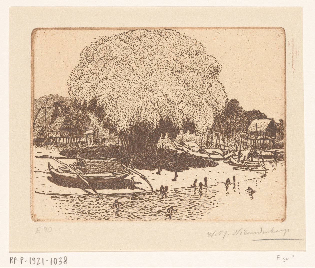Näkymä Loloan Baratista Balilla Kalastajakylä (alkuperäinen nimi) tekijältä Wijnand Otto Jan Nieuwenkamp (signed by artist)