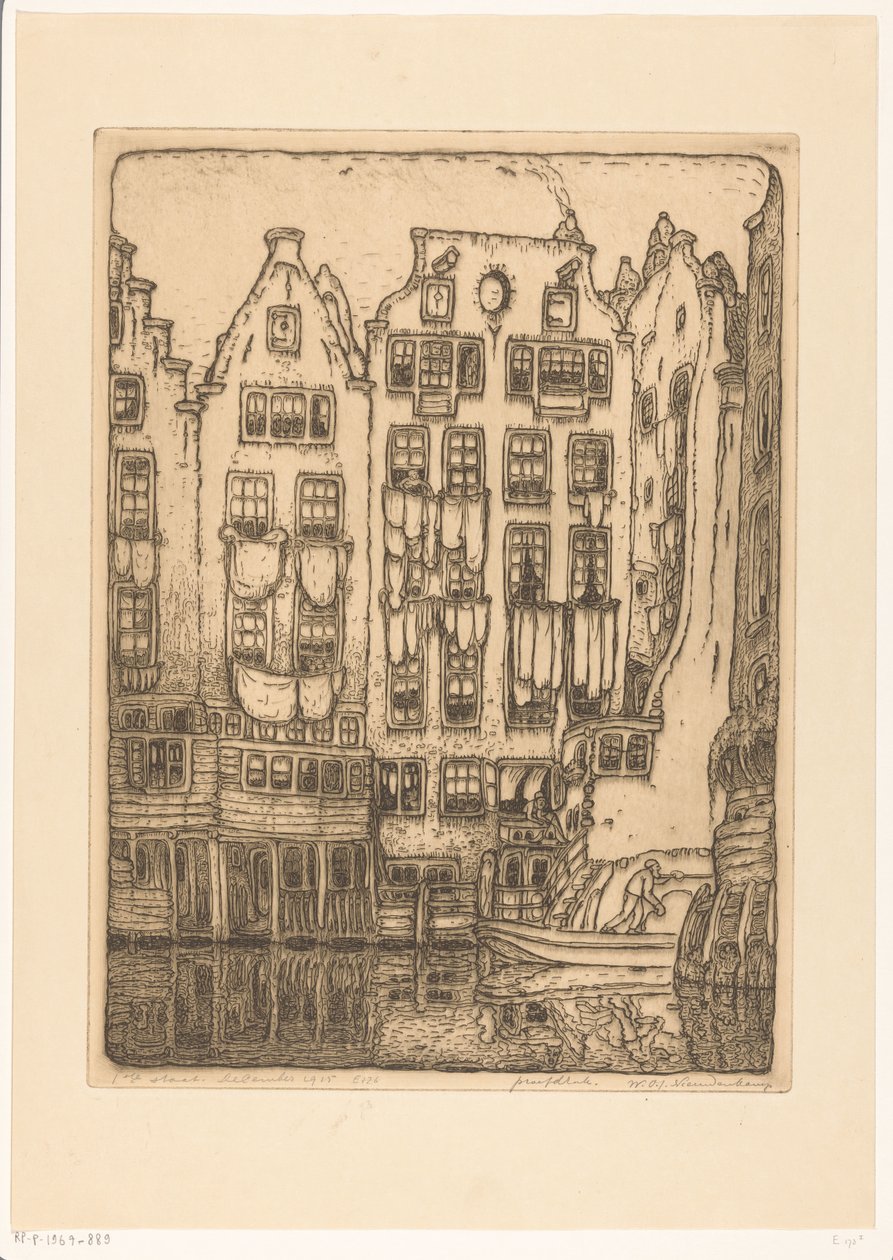 Kanavatalot Sint-Olofssteegillä Amsterdamissa Amsterdam (alkuperäinen nimi) tekijältä Wijnand Otto Jan Nieuwenkamp (signed by artist)