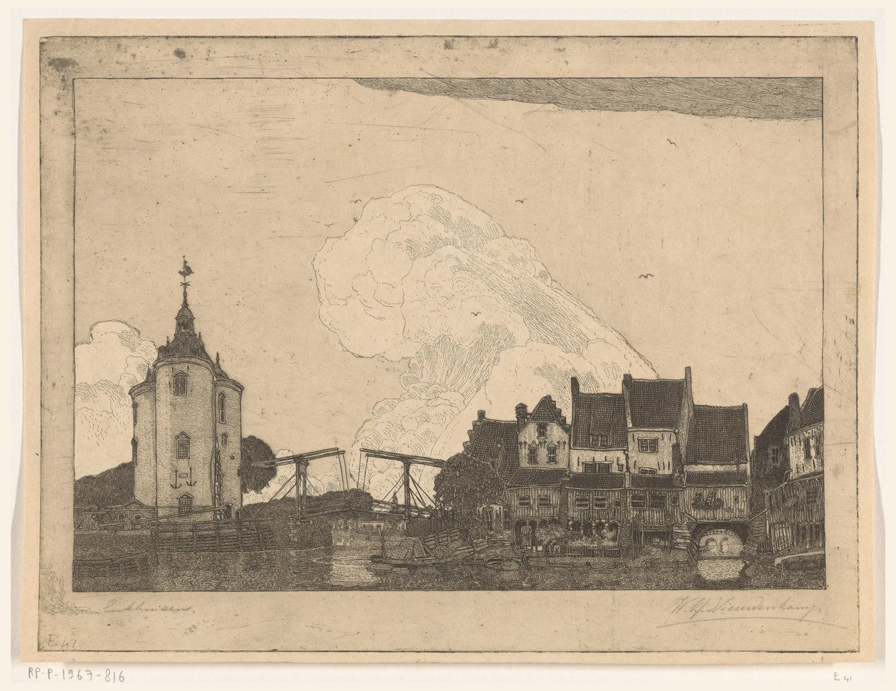 Acabat Harbour in Enkhuizen (títol original). tekijältä Wijnand Otto Jan Nieuwenkamp (signed by artist)