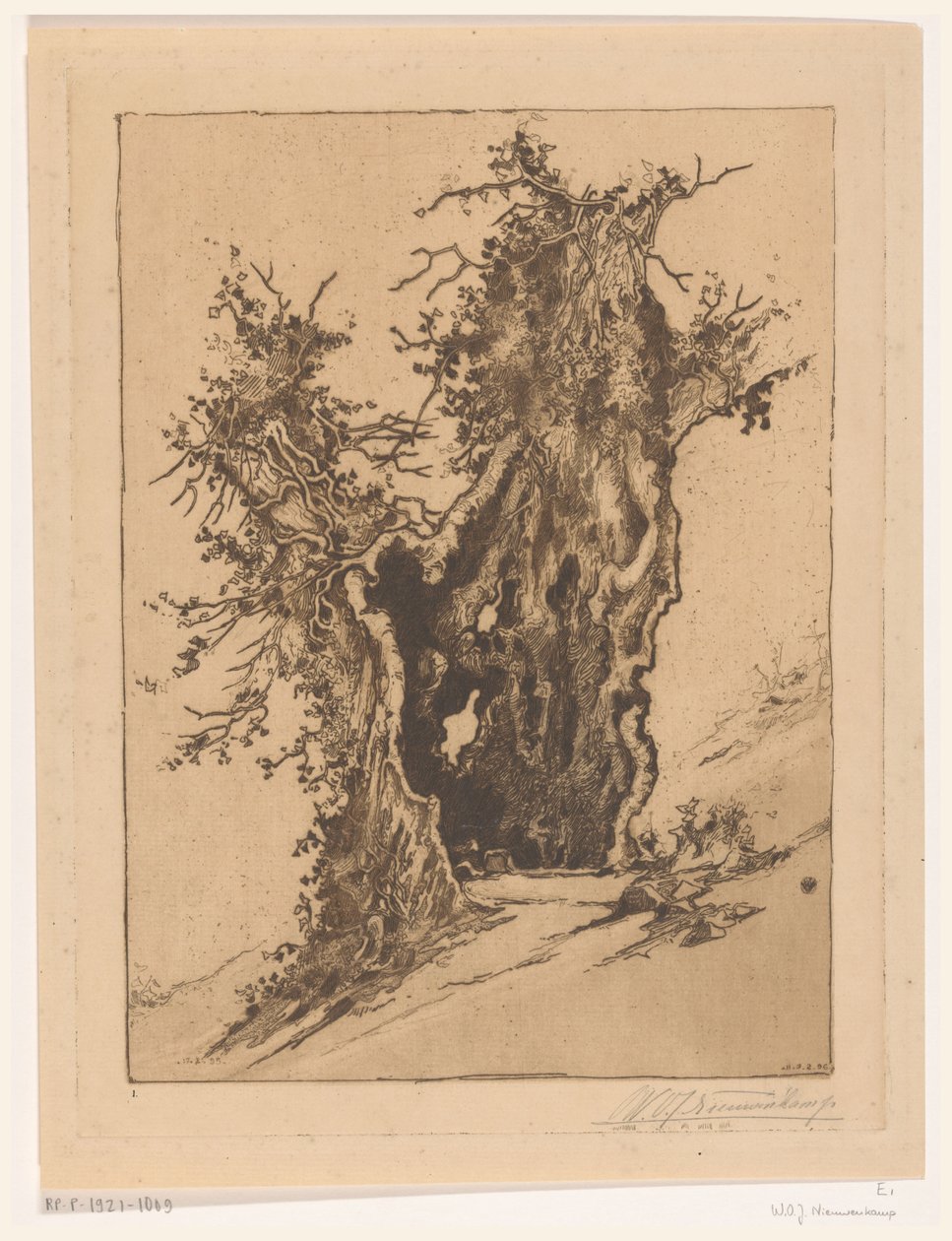 Ontto puu Seelisbergissä Sveitsissä Hollow Tree (alkuperäinen nimi) tekijältä Wijnand Otto Jan Nieuwenkamp (signed by artist)