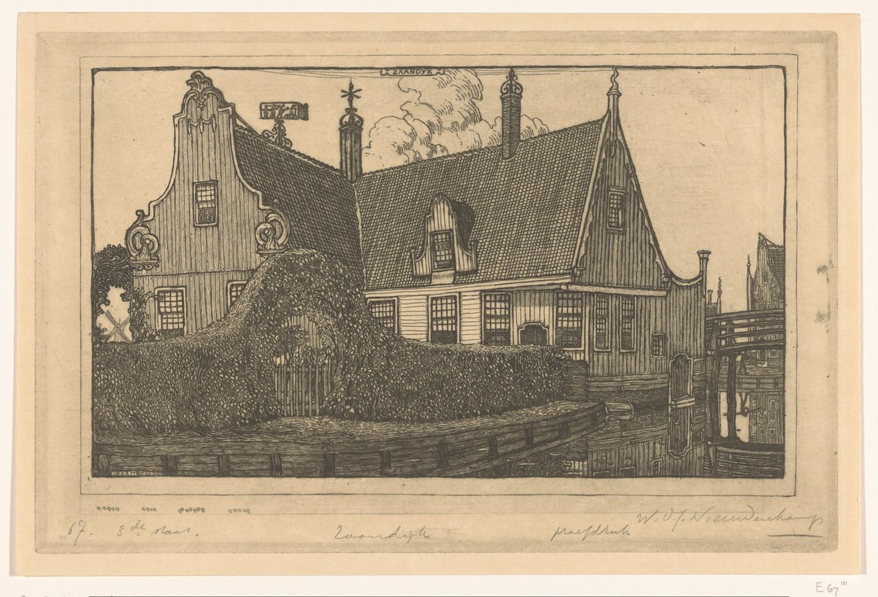 Puutalo veden päällä Zaandijkissa Talo Zaandijkissa (alkuperäinen nimi) tekijältä Wijnand Otto Jan Nieuwenkamp (signed by artist)