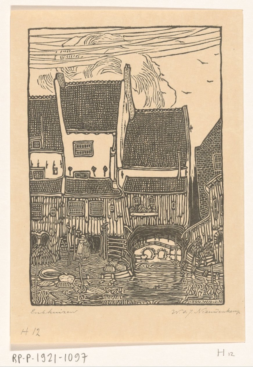 Talot Enkhuizenin satamassa Vanhat talot, Enkhuizen (alkuperäinen nimi) tekijältä Wijnand Otto Jan Nieuwenkamp (signed by artist)