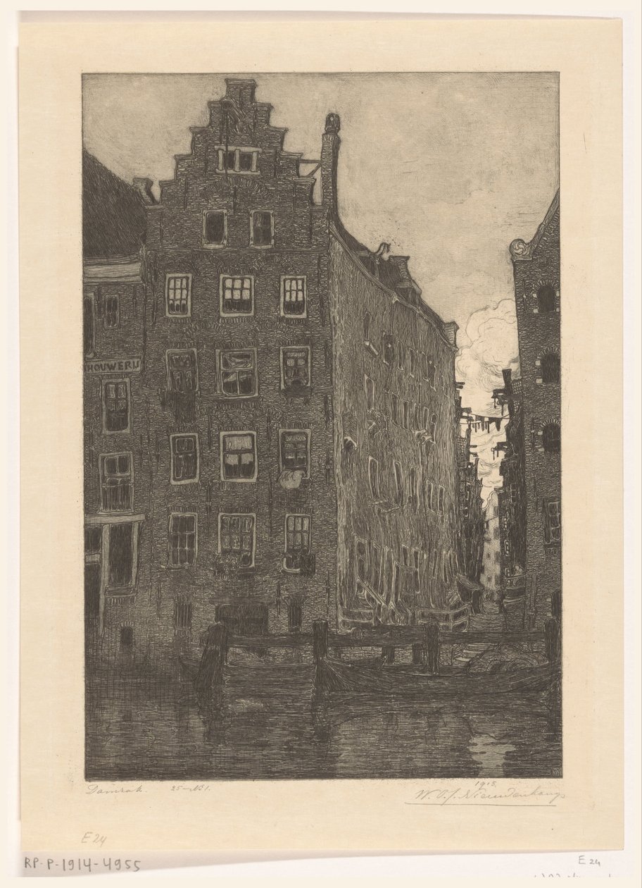 Taloja Damrakissa Amsterdamissa At the Damrak (alkuperäinen nimi) tekijältä Wijnand Otto Jan Nieuwenkamp (signed by artist)