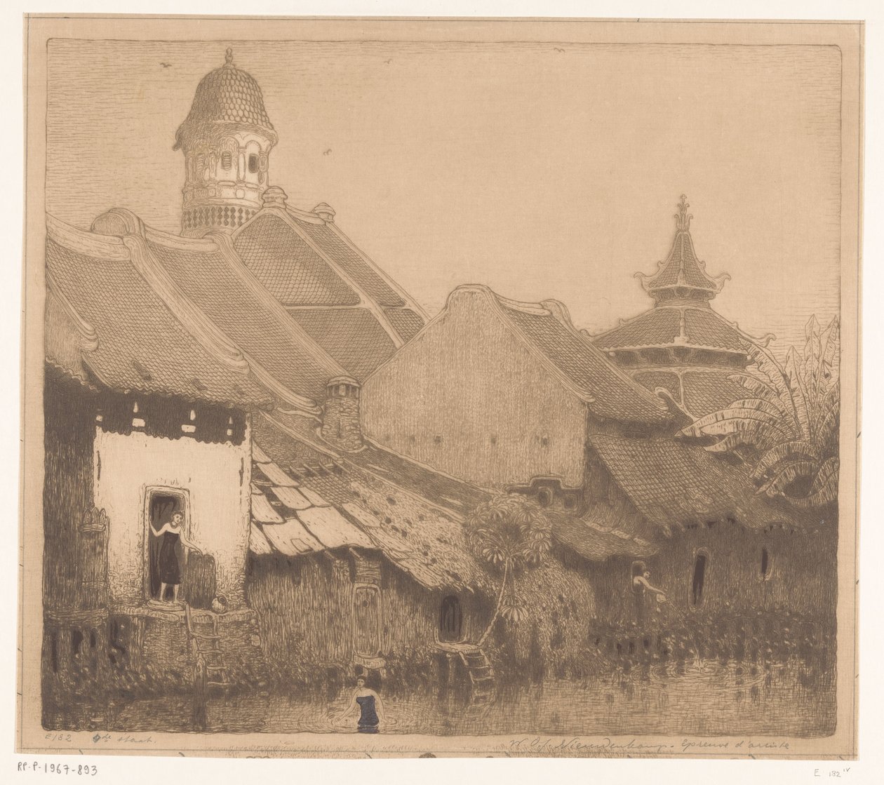Taloja veden päällä Semarangissa In the kampong, Semarang (alkuperäinen nimi) tekijältä Wijnand Otto Jan Nieuwenkamp (signed by artist)