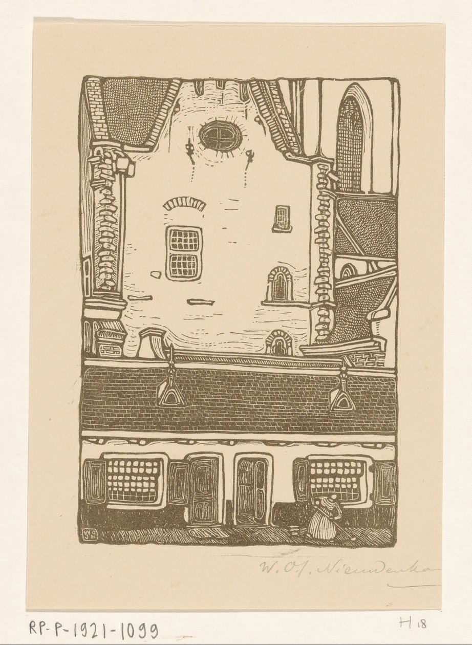 Taloja Sint-Bavokerkia vastaan ​​Oude Groenmarktilla Haarlemissa St. Bavo, Haarlem (alkuperäinen nimi) tekijältä Wijnand Otto Jan Nieuwenkamp (signed by artist)
