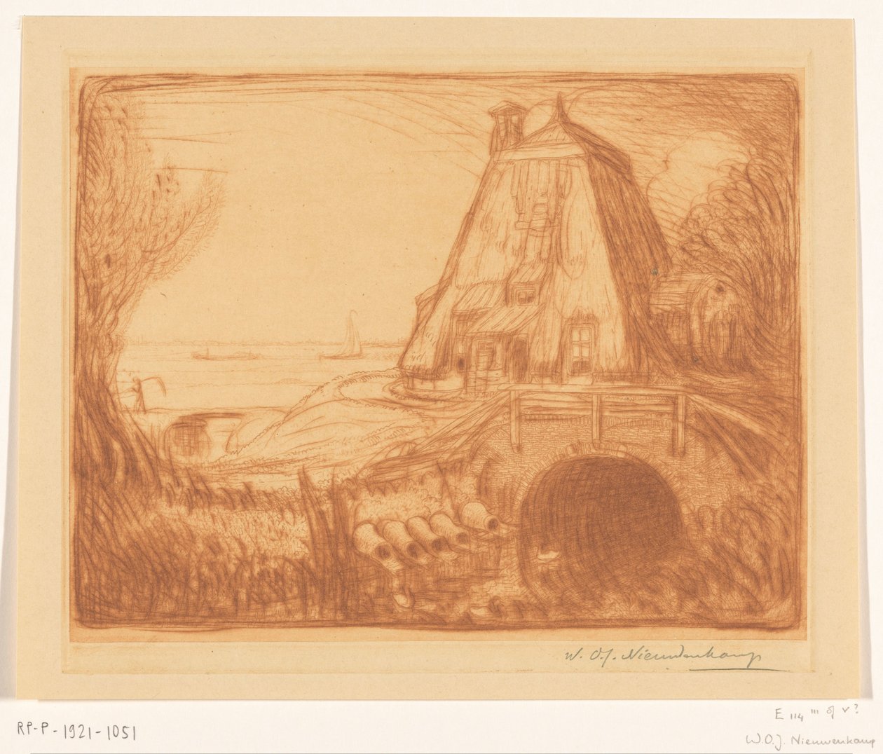 Vesimyllyn alaosa lähellä Goudaa Vanha vesimylly (alkuperäinen nimi) tekijältä Wijnand Otto Jan Nieuwenkamp (signed by artist)