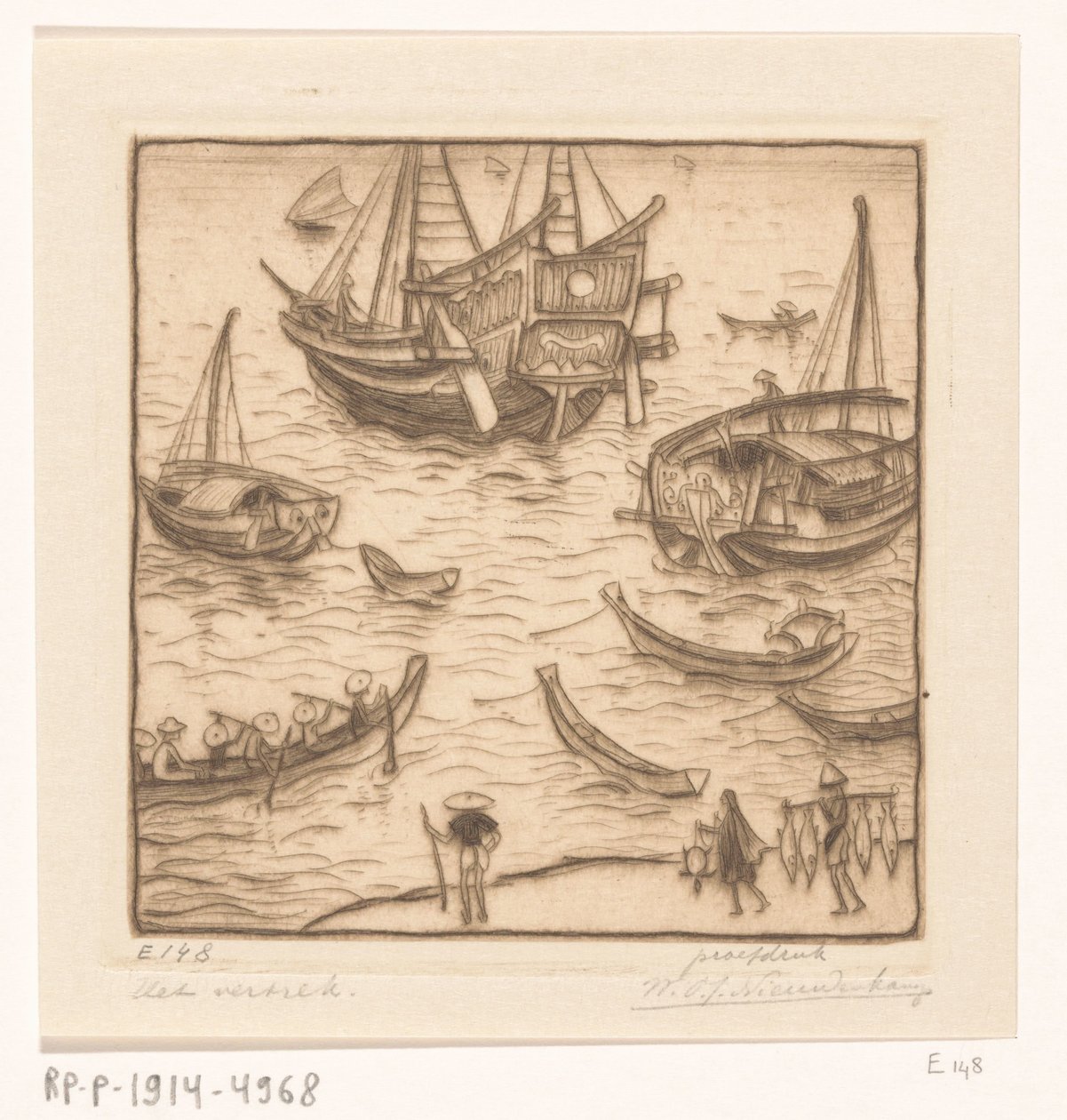 Laivat lahdella Lombokin itärannikolla The Departure, Lombok (alkuperäinen nimi) tekijältä Wijnand Otto Jan Nieuwenkamp (signed by artist)