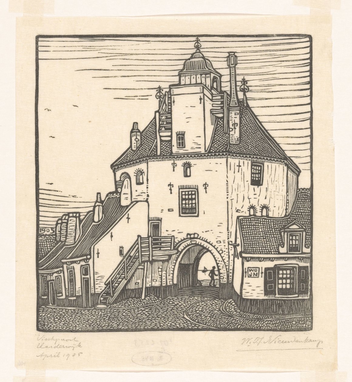 Harderwijkin kalasatama Het Vischpoortje, Harderwijk (alkuperäinen nimi) tekijältä Wijnand Otto Jan Nieuwenkamp (signed by artist)