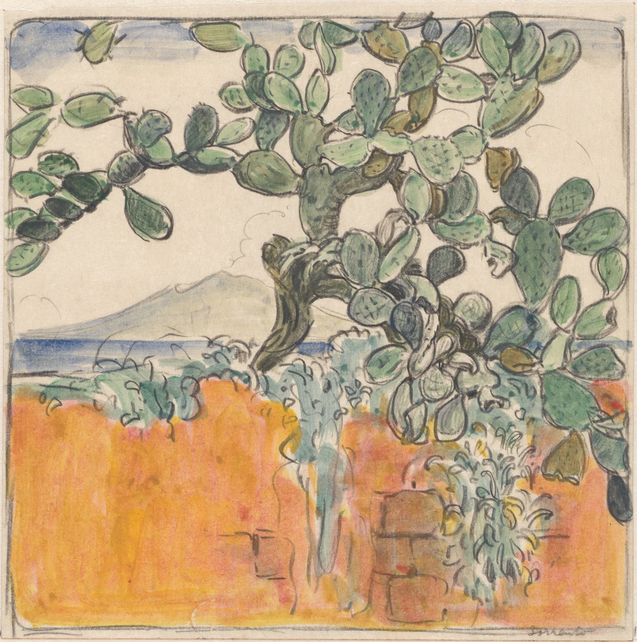 Näkymä Vesuvius-vuorelle kaktuksen kanssa Sorrentosta tekijältä Wijnand Otto Jan Nieuwenkamp