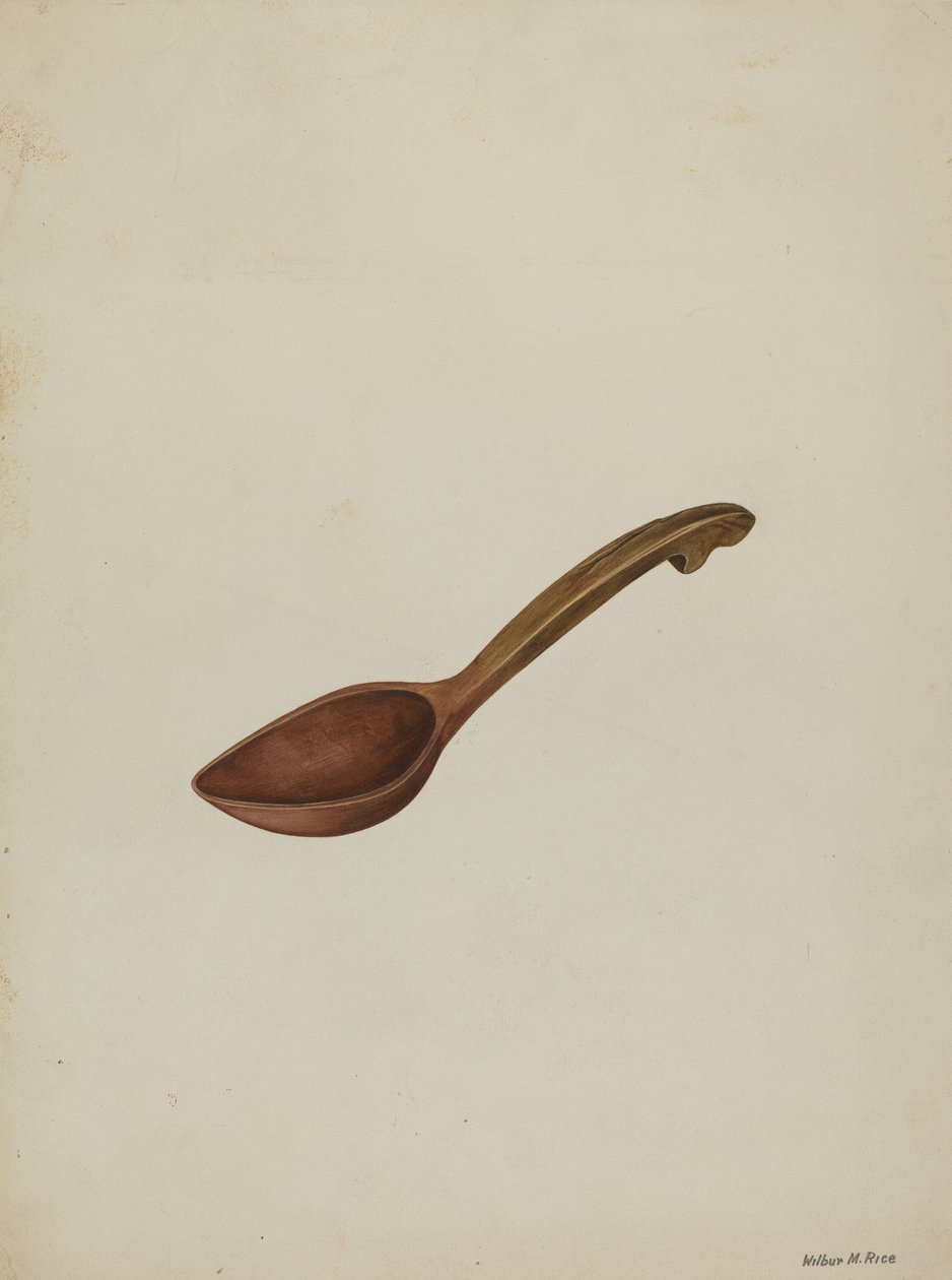 Soikea puinen lusikka, n. 1937. tekijältä Wilbur M Rice
