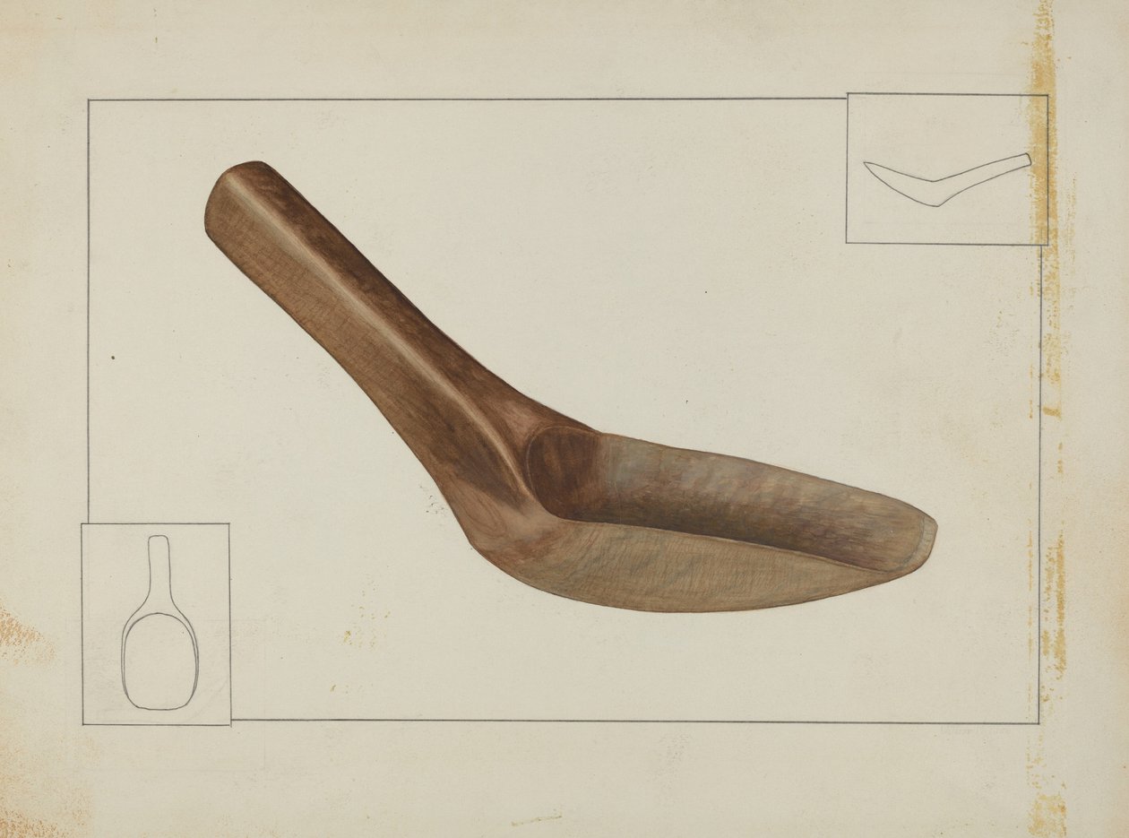 Neliönmuotoinen puinen lusikka, c. 1937. tekijältä Wilbur M Rice