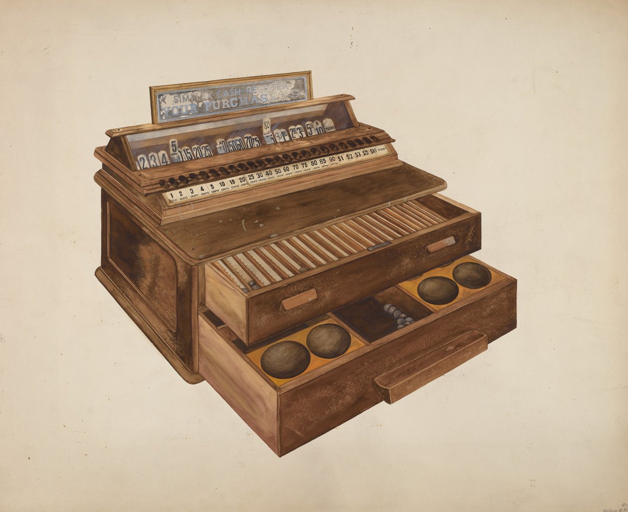 Puinen kassakone, c. 1942. tekijältä Wilbur M Rice