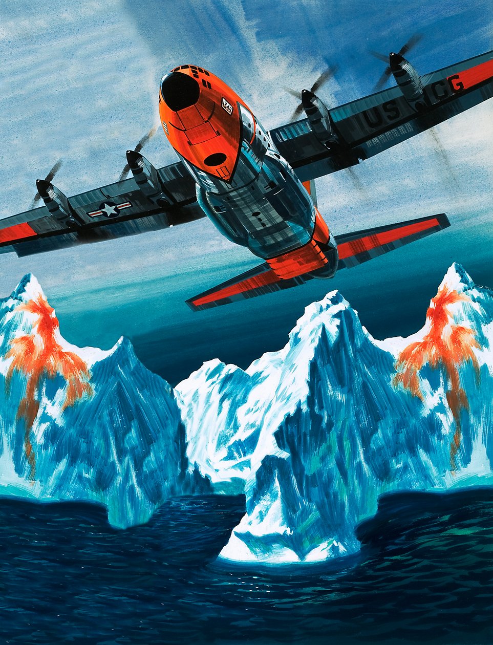 Lockheed Hercules partioi jäävuoria rannikkovartioston puolesta. tekijältä Wilf (20th century) Hardy