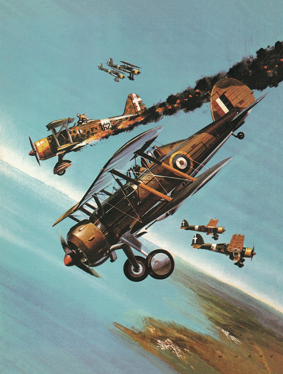 Kuuluisia lentokoneita ja niiden lentäjiä: Gloster Gladiator -- Squadron Leader Pattle tekijältä Wilf (20th century) Hardy