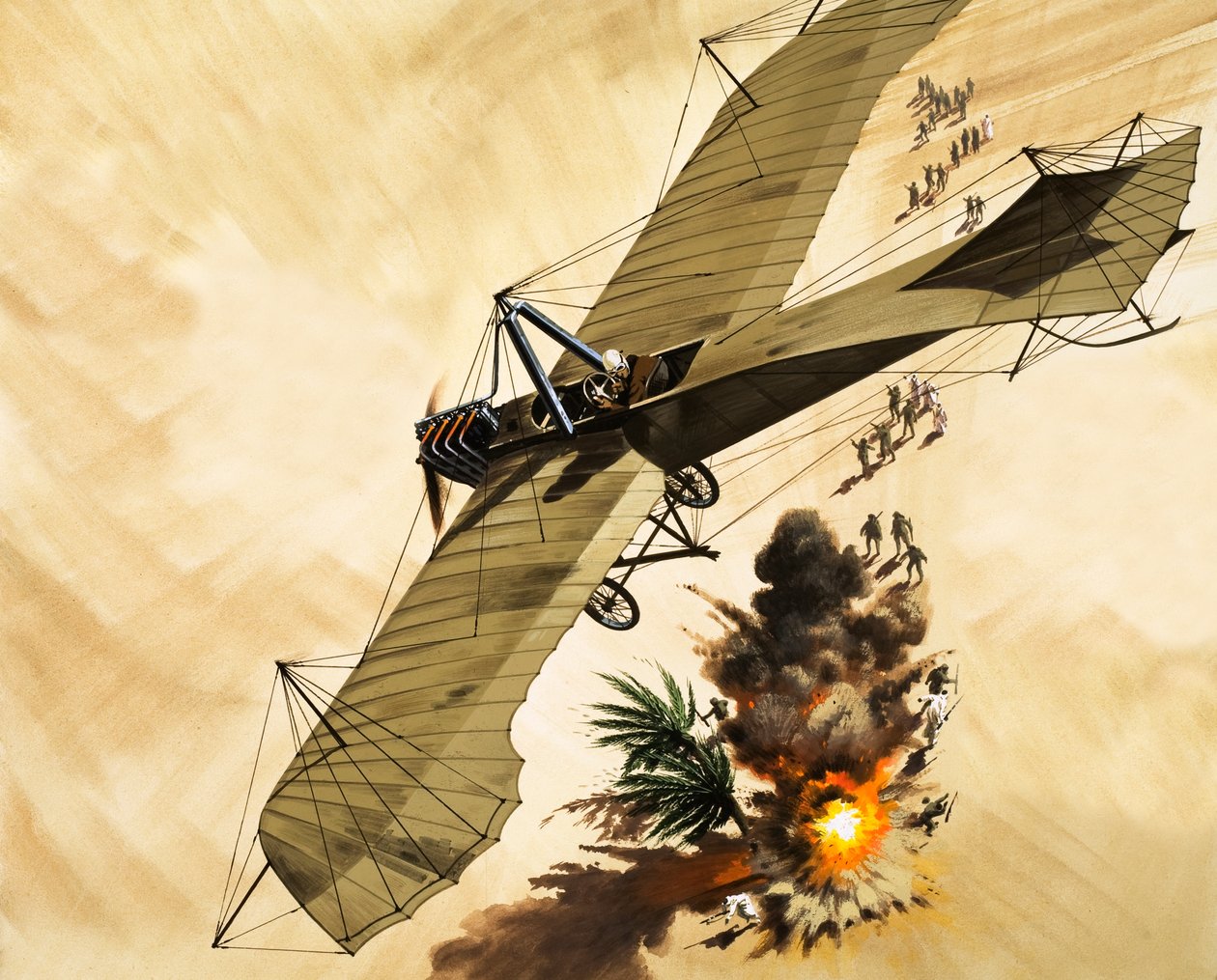 vuonna 1911 luutnantti Giulip Gavotti pudotti ensimmäisenä miehenä pommin lentokoneesta. tekijältä Wilf (20th century) Hardy
