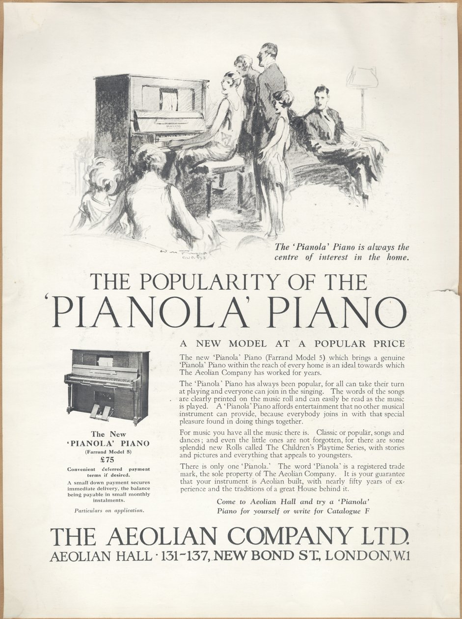 Aeolian Company Pianolas, 1920-luku tekijältä Wilfred Fryer