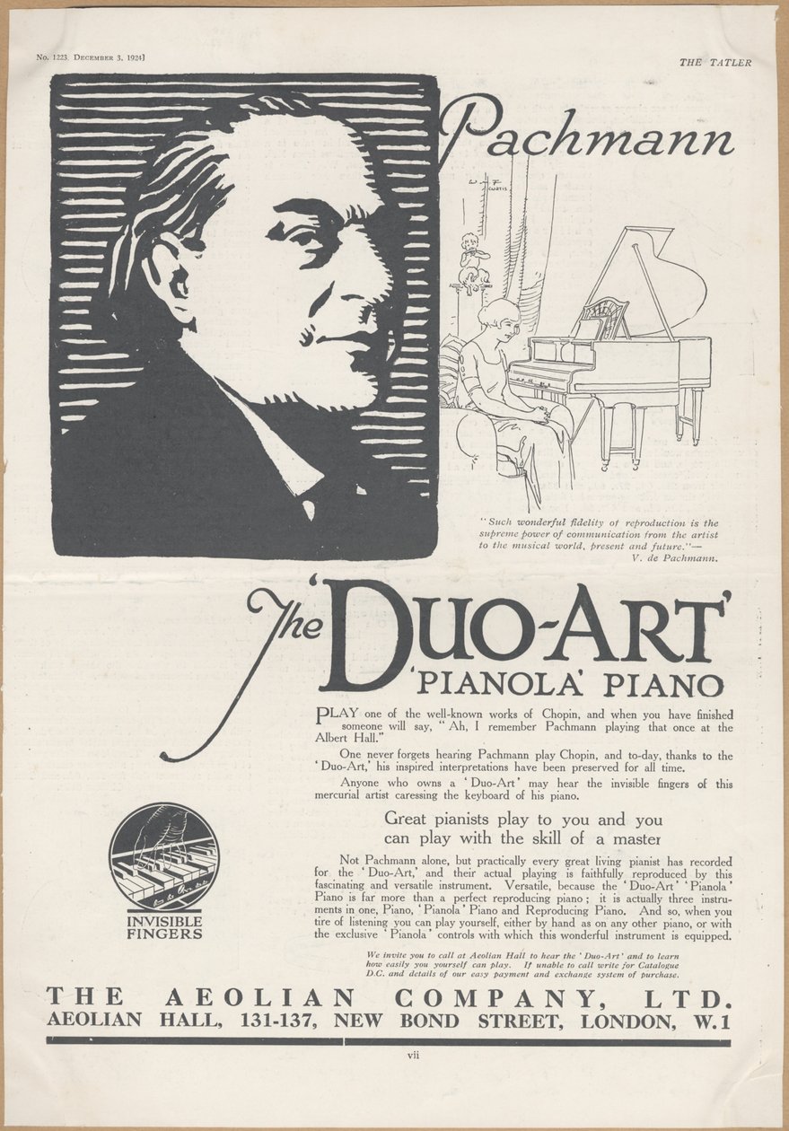 Aeolian Company Pianolas, 1924 tekijältä Wilfred Fryer