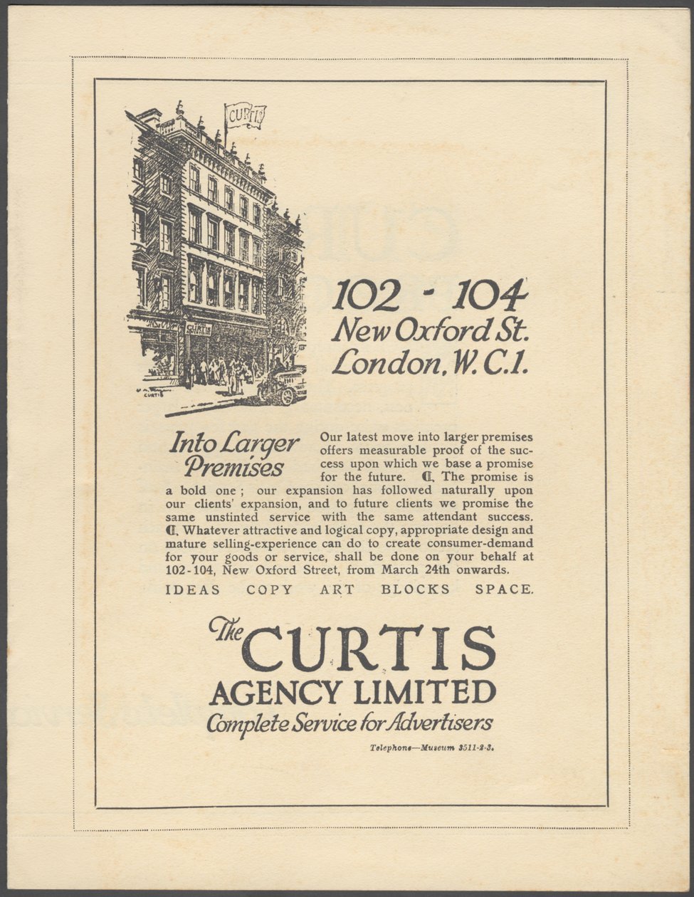 Curtis-mainostoimisto, 1920-luku tekijältä Wilfred Fryer