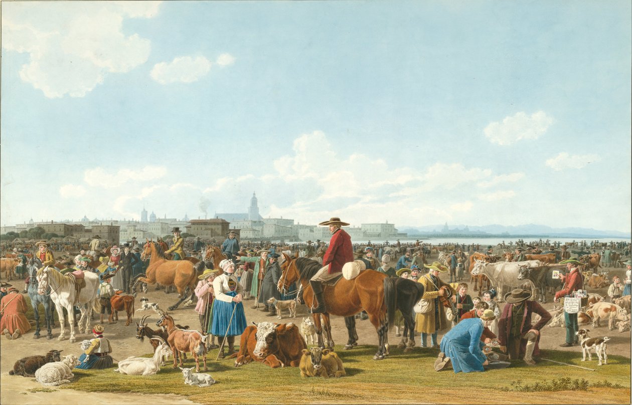 Nautomarkkinat ennen suurta kaupunkia järvellä, 1820 tekijältä Wilhelm Alexander Kobell