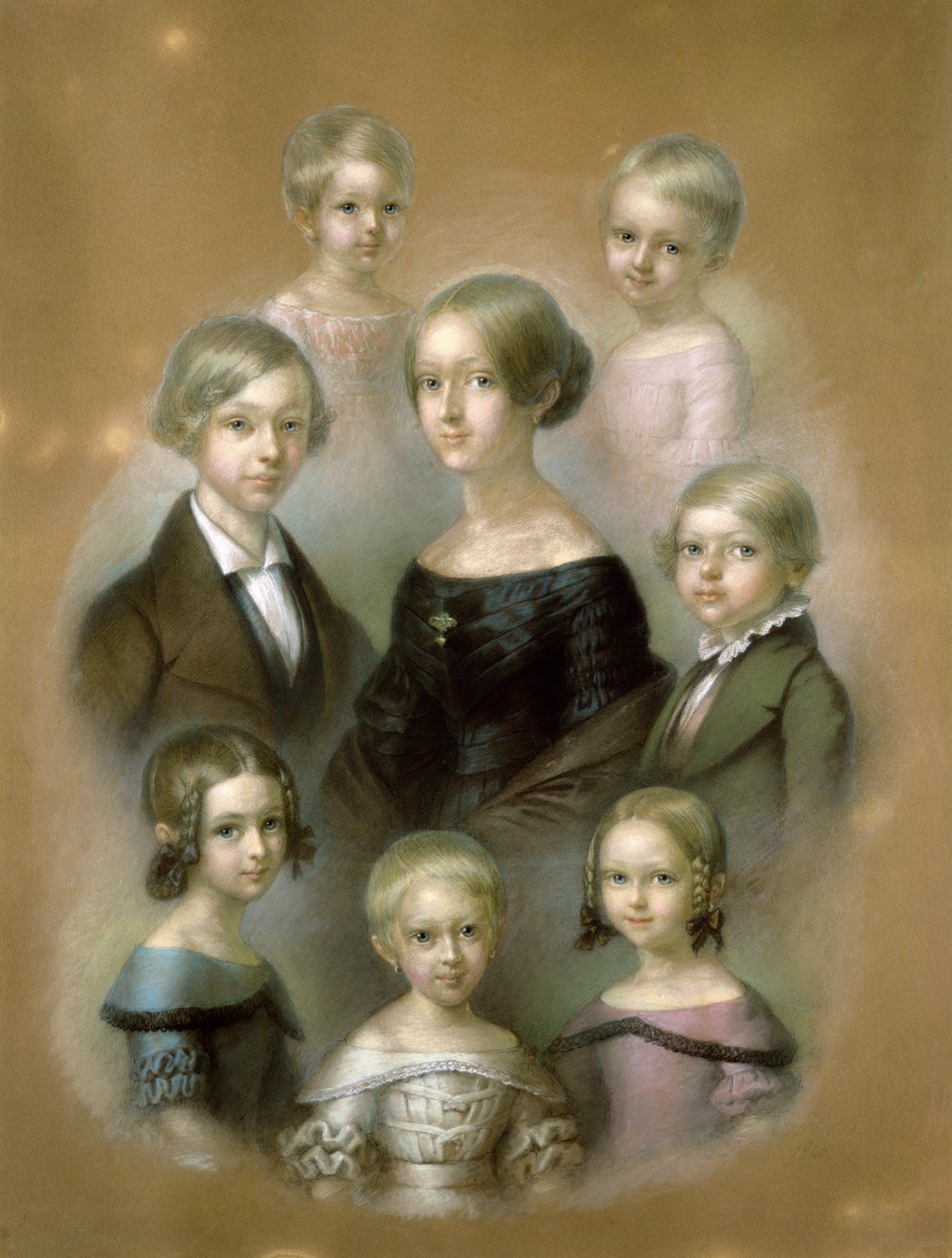 Perhe (pastelli paperille) tekijältä Wilhelm Alexander Kobell