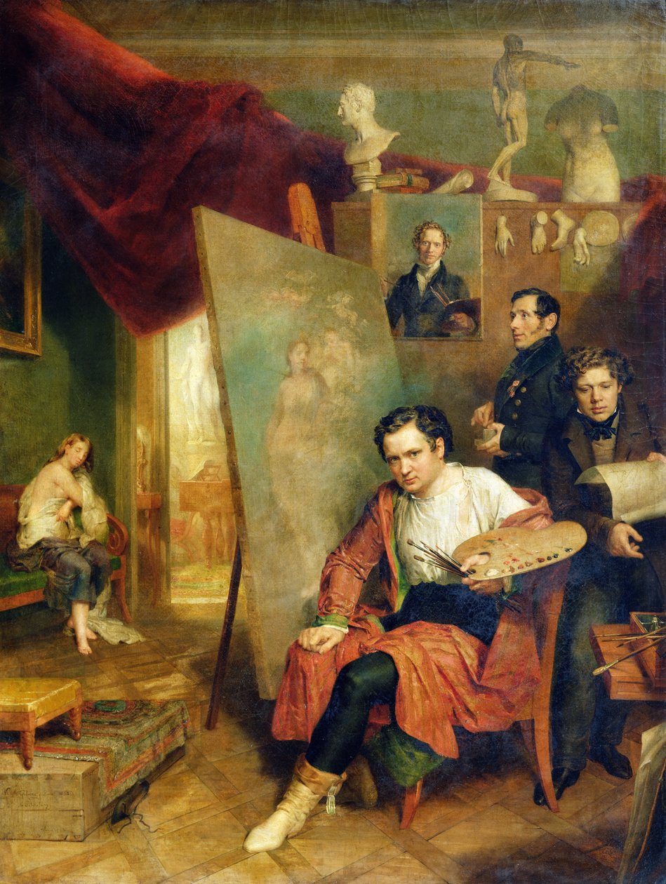 Taidemaalarin ateljeessa, 1832 tekijältä Wilhelm August Golicke