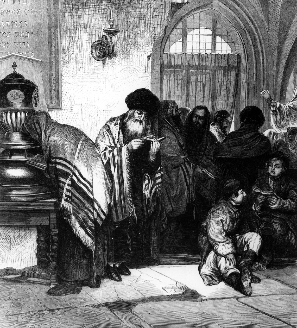 Puolan juutalaiset synagogassa tekijältä Wilhelm August Stryowski