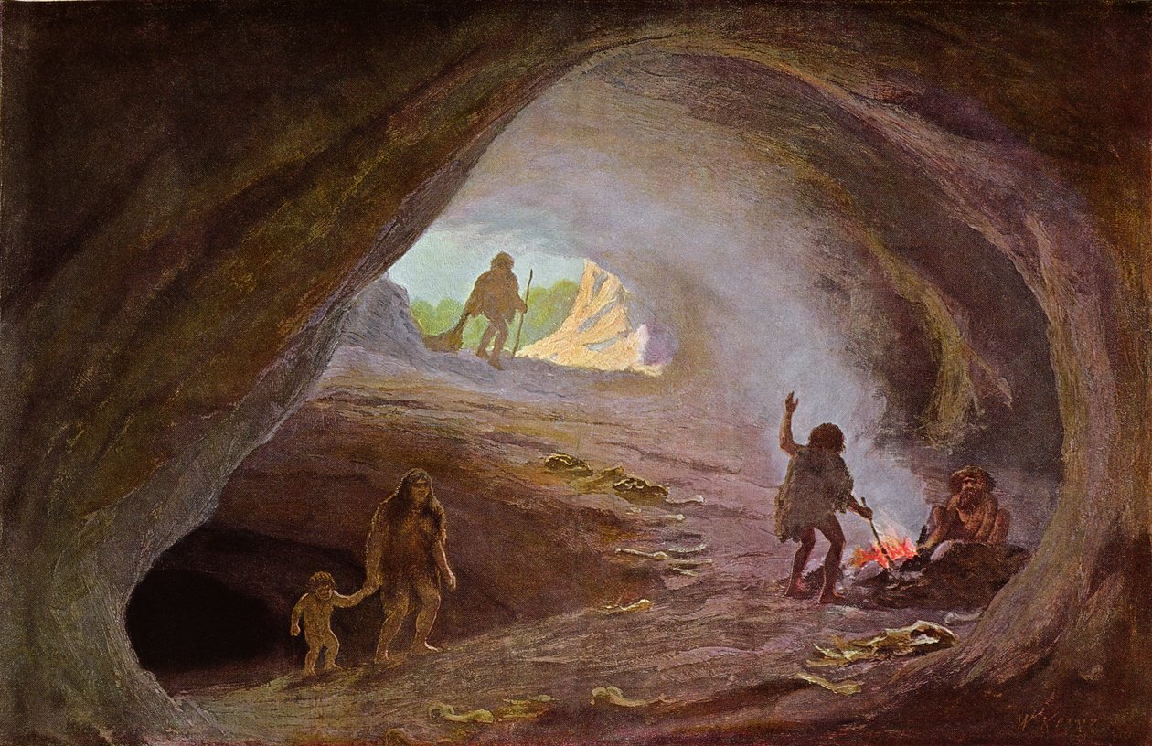 Luolimiehiä jääkaudella, professori Klaatschin luonnoksen jälkeen, 1800-luvun lopulla tekijältä Wilhelm Kranz