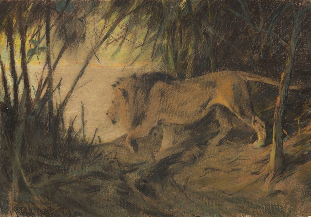 Löwe, zum Flusse ziehend tekijältä Wilhelm Kuhnert