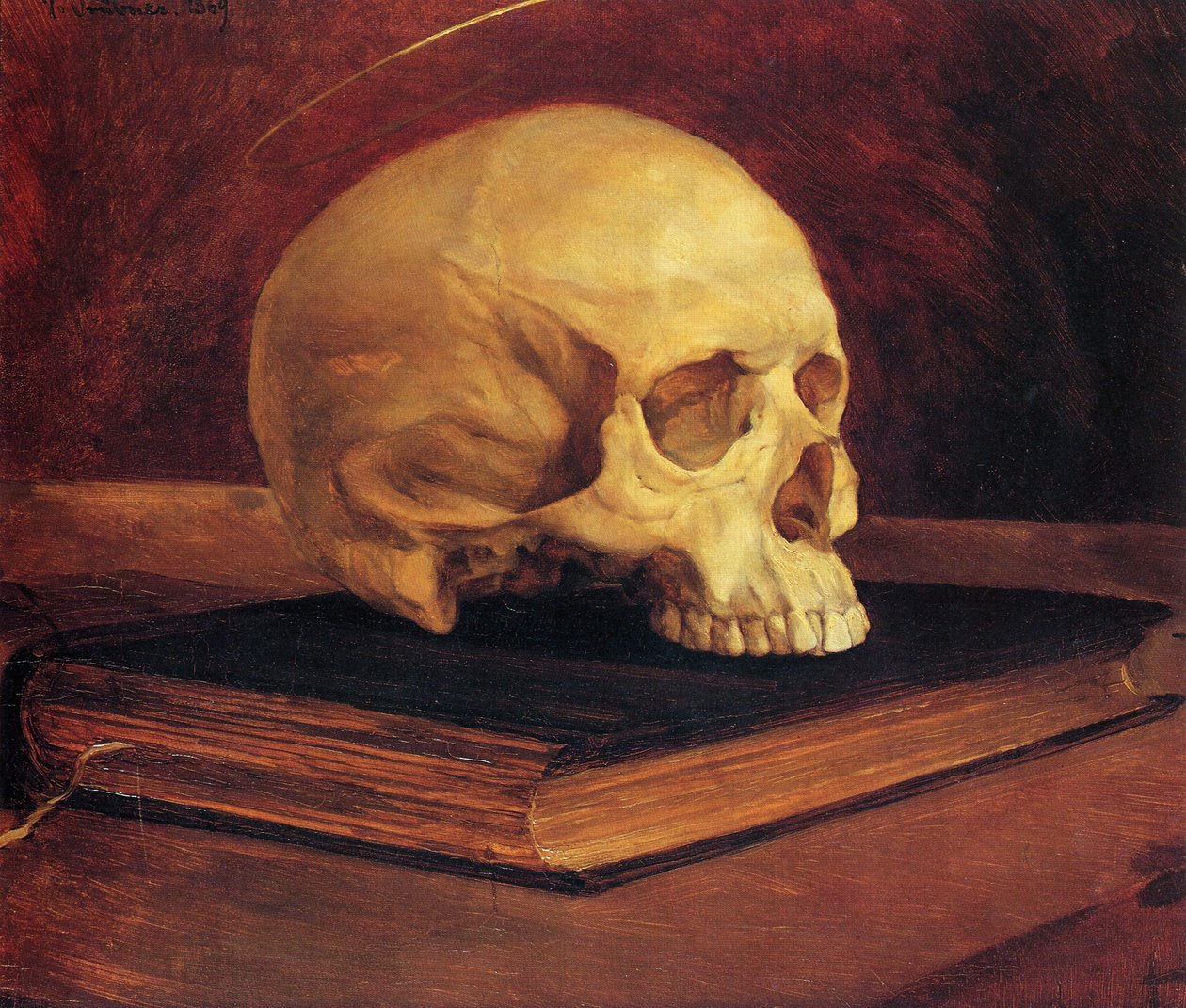Vanitas asetelma. Kallo kirjan päällä tekijältä Wilhelm Trübner