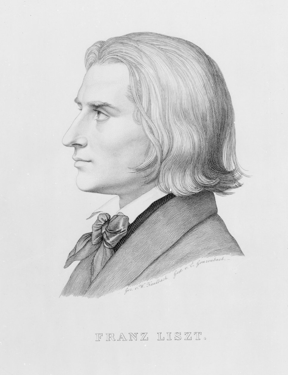 Franz Liszt, kaiverrus Gonzenbach tekijältä Wilhelm von Kaulbach