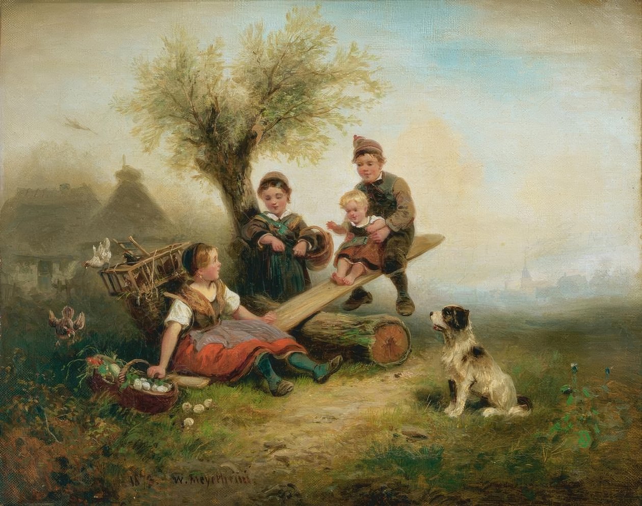 Spielende Kinder am Dorfrand tekijältä Wilhelm Alexander Meyerheim