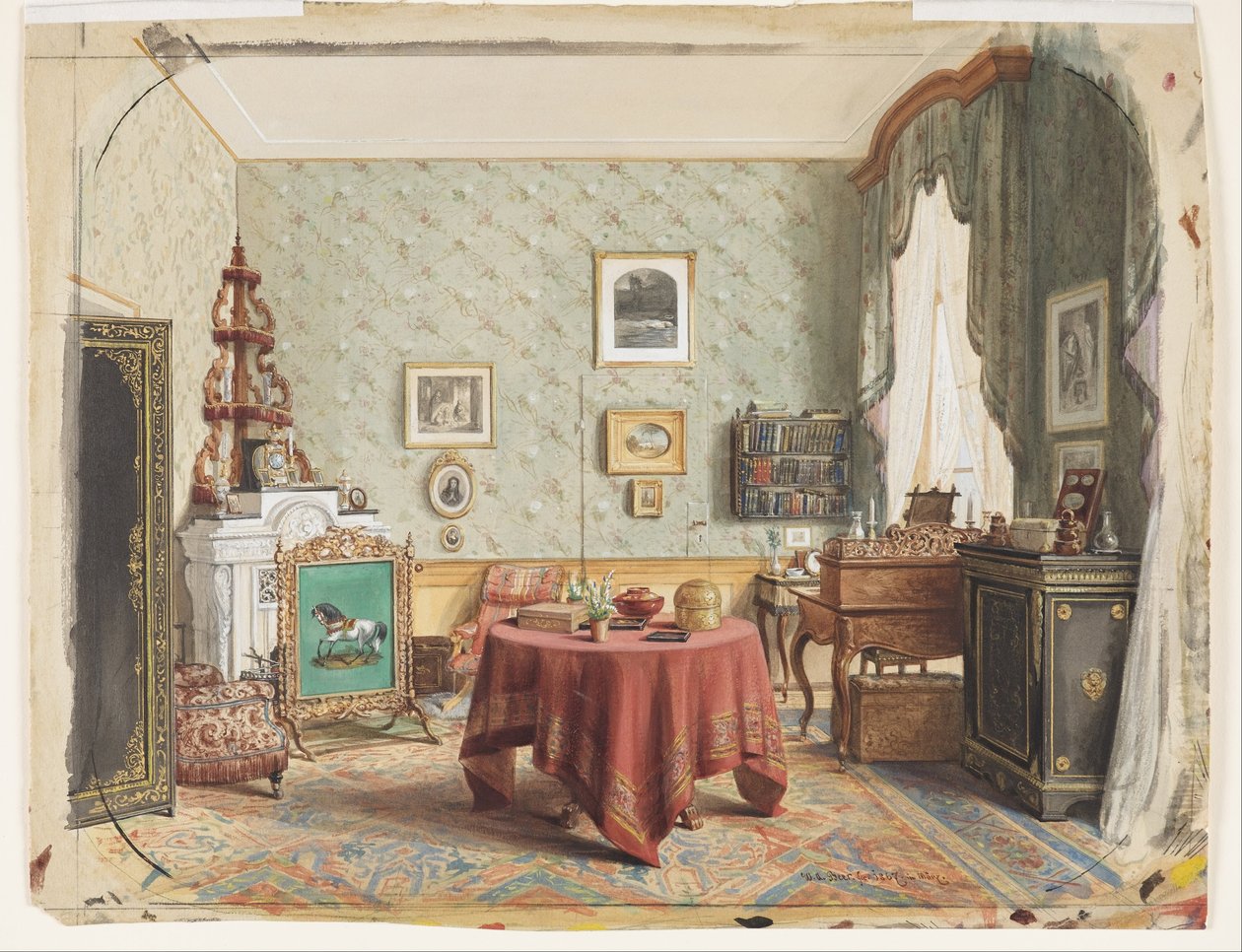 Olohuone kirjoituspöydällä tekijältä Wilhelm Amandus Beer
