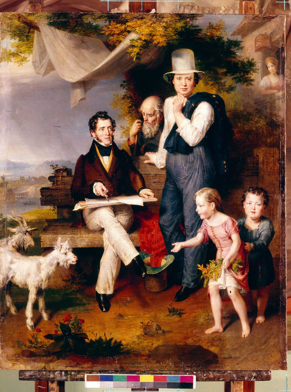 Omakuva taiteilija George Dawen (1781-1829) muotokuvalla. (Omakuva taiteilija G. Dawen muotokuvan kanssa). Wilhelm August Golicken (1802-1848) maalaus öljy kankaalle tekijältä Wilhelm August Golicke
