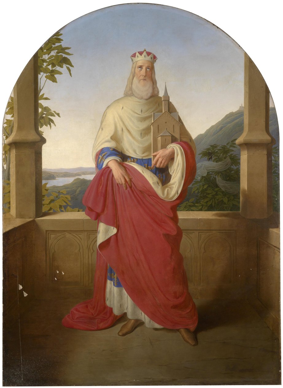 Bogdan Mandic, ou Frere Leopold dit Leopold de Castelnuovo - Saint Leopold devant le Danube et la montagne Leopoldsberg - Saint Leopold Tonava-näkymän edessä ja Leopoldsberg taustalla, kirjoittanut Rieder, Wilhelm August (1796-1880). Öljy kankaalle tekijältä Wilhelm August Rieder