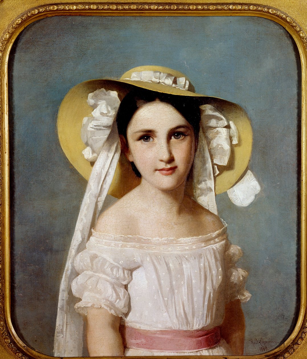 Muotokuva neiti Emily Leosta. Nuoren tytön muotokuva. Whilem Lehmannin (1819-1905) maalaus tekijältä Wilhelm Auguste Rudolf Lehmann