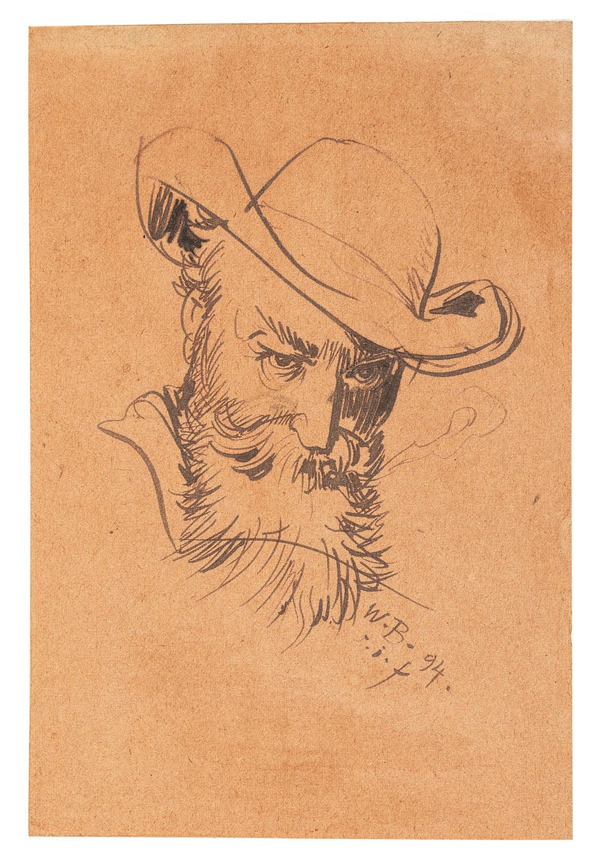 Omakuva hatun kanssa, 1894. tekijältä Wilhelm Busch