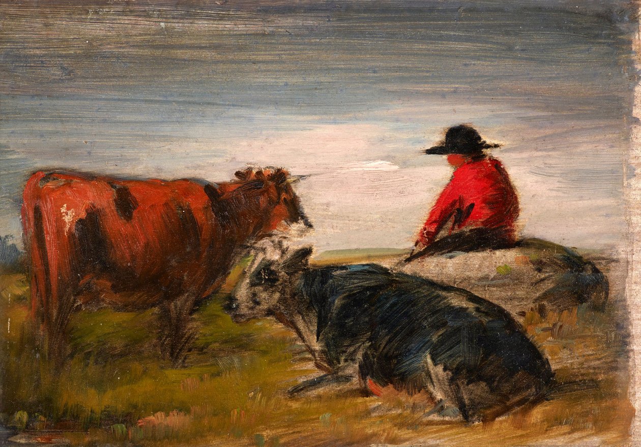 Paimen ja lehmiä tekijältä Wilhelm Busch