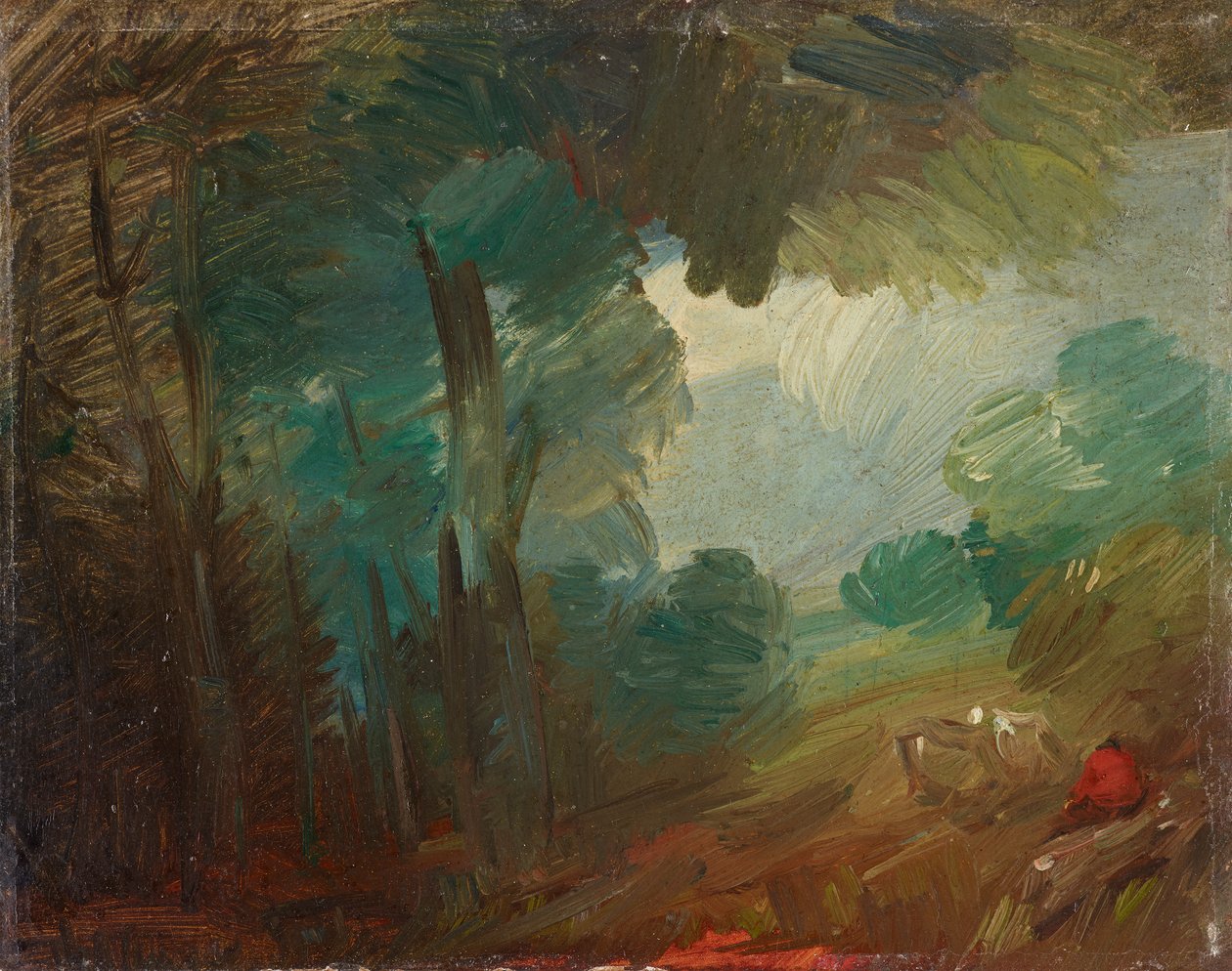 Metsämaisema lehmien ja maanviljelijöiden kanssa tekijältä Wilhelm Busch
