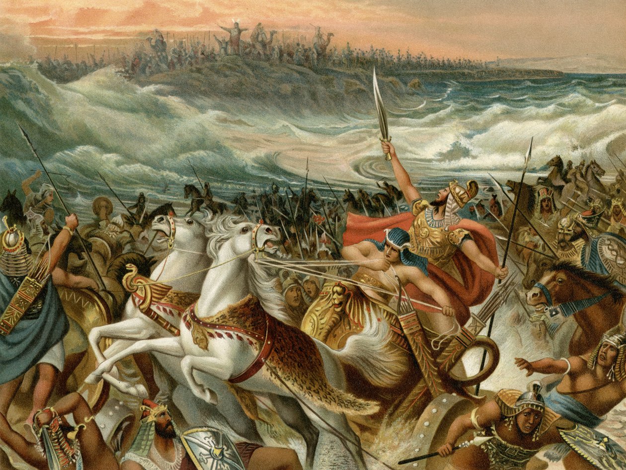 Israelilaiset pelastavat Punaisestamerestä (väri litho) tekijältä Wilhelm Ebbinghaus