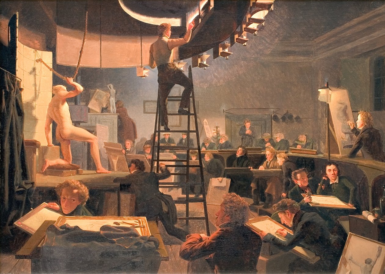 Life Class Kuninkaallisessa taideakatemiassa (Royal Academy of Fine Arts) tekijältä Wilhelm Ferdinand Bendz