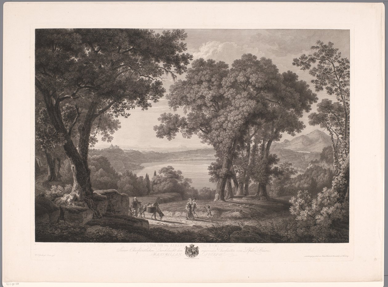 Näkymä Albano-järvelle Rooman lähellä Der See von Albano dei Rom (otsikko esineessä) tekijältä Wilhelm Friedrich Gmelin