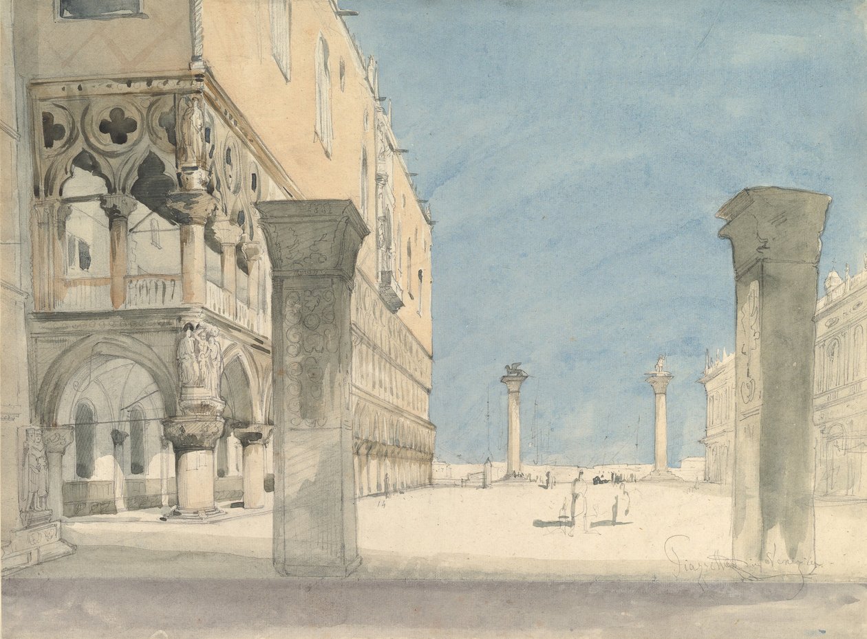 Näkymä Piazzetta di San Marcolle Venetsiassa, 1800-luku. tekijältä Wilhelm Gail