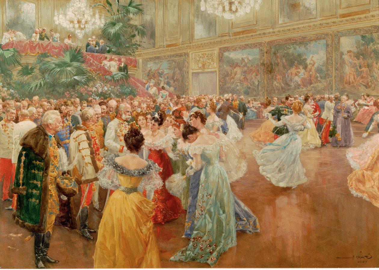 Hovipallo Redoutensaelessa, keisarillinen palatsi, Wien ... (akvarelli) tekijältä Wilhelm Gause