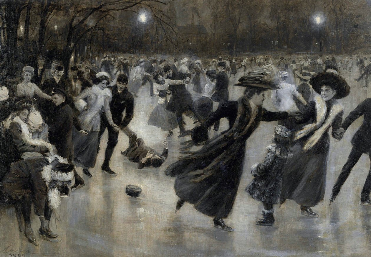 ""Juhlat jäällä" (Party on the Ice) Luistelijat Wilhelm Gausen (1853-1916) Belle Epoque -maalauksessa tekijältä Wilhelm Gause