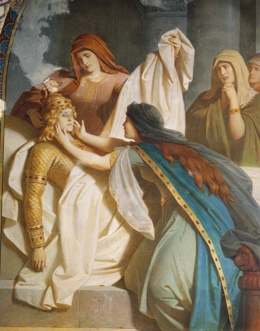 Sigurdin kuolema, Sigurd Saga, Alahalli, n. 1882-83 (seinämaalaus) tekijältä Wilhelm Hauschild