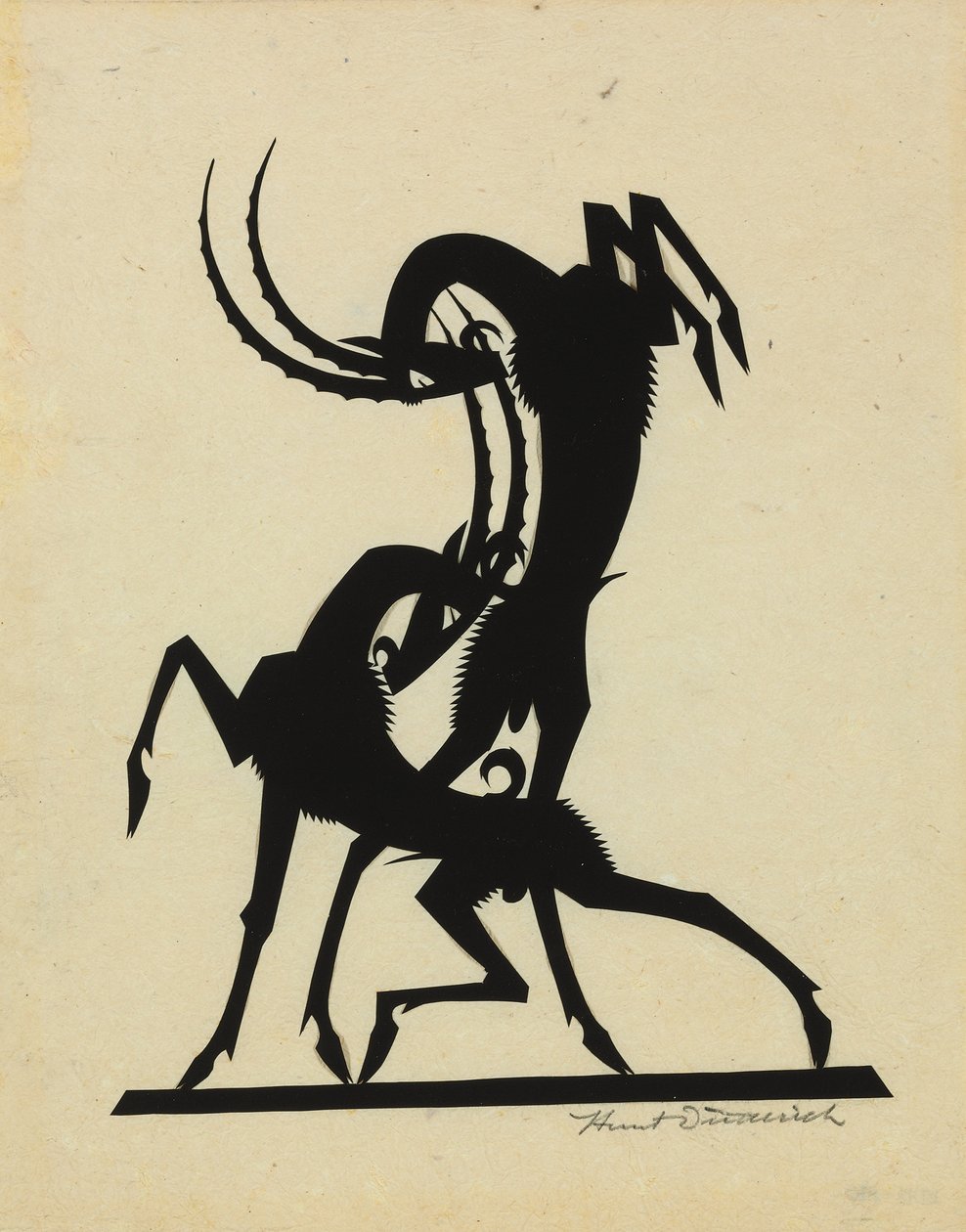Taistelevat vuohet, n.1920 (leikattu paperi, joka on aseteltu pehmopaperille). tekijältä Wilhelm Hunt Diederich