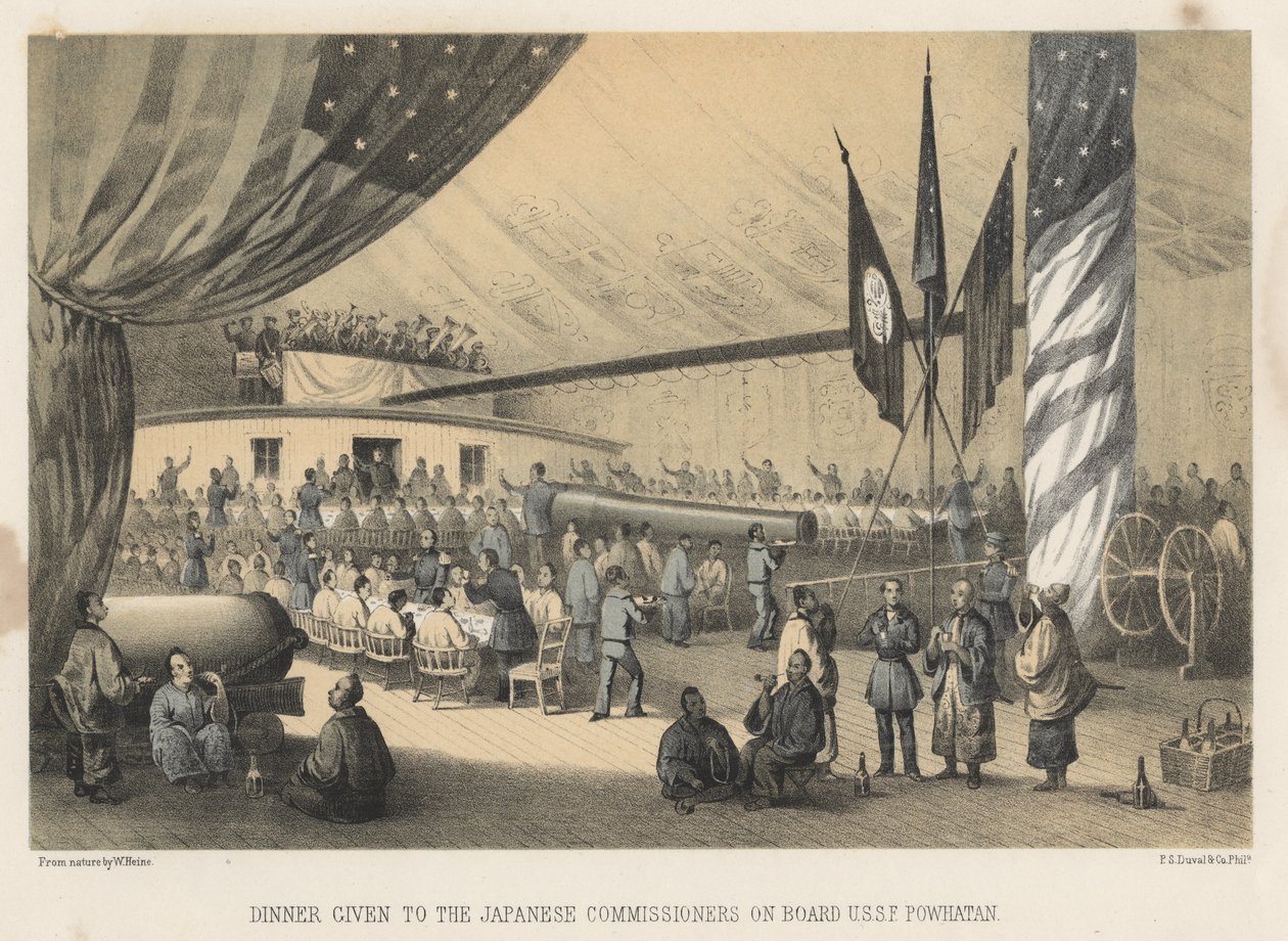 Japanilaisten komissaarien illallinen U.S.S.F. Powhatan, 1855 tekijältä Wilhelm Joseph Heine